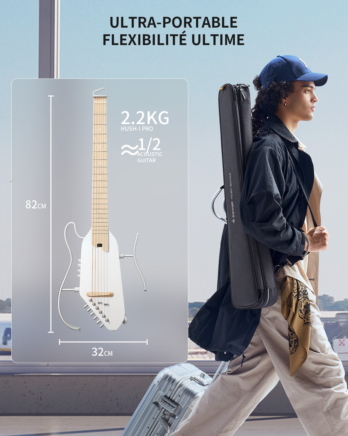 Donner HUSH™ I PRO Electro-Acoustique Guitare Voyageuse-Blanc##