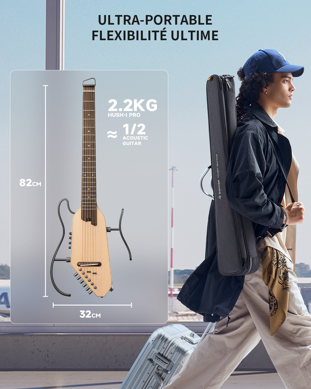 Donner HUSH™ I PRO Electro-Acoustique Guitare Voyageuse-Naturel##