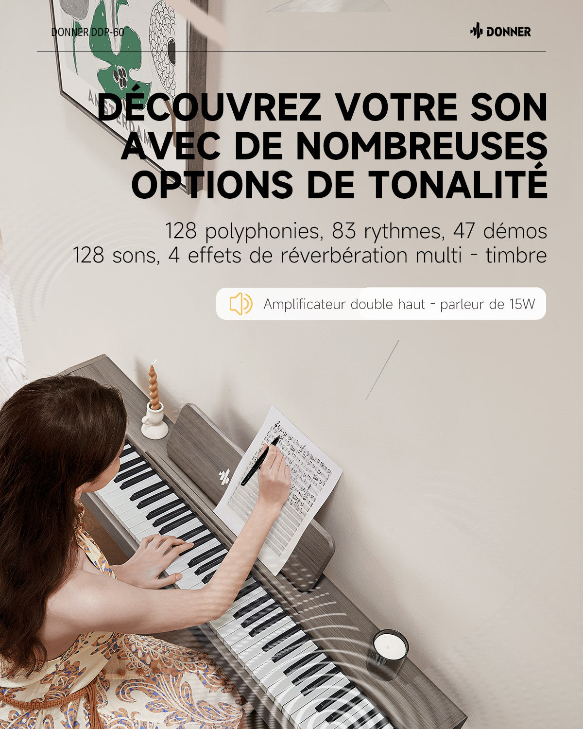 Donner DDP-60 Semi-lesté Piano Numérique-Gris-brun##