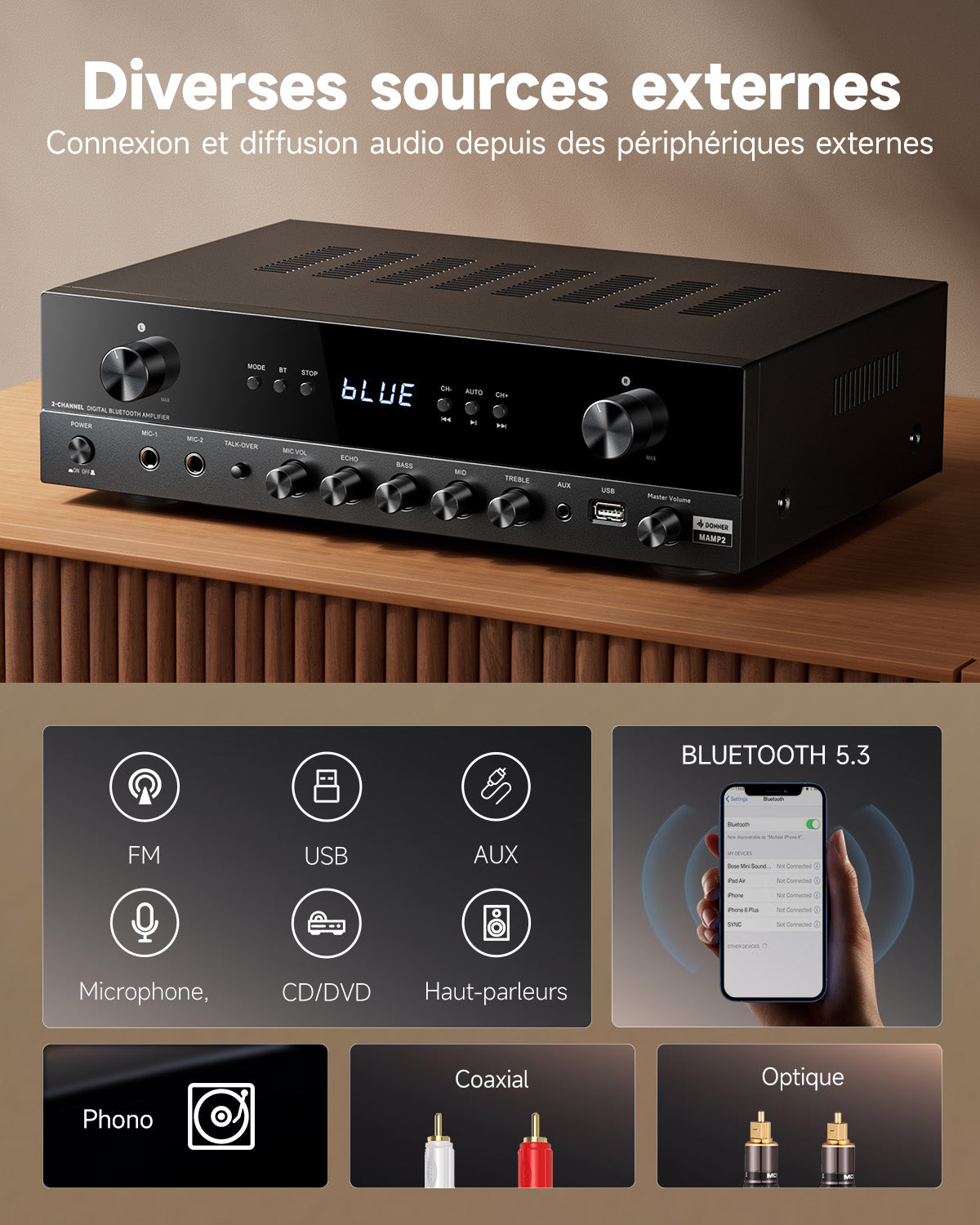 Donner MAMP2 Puissant Amplificateur 2 Canaux