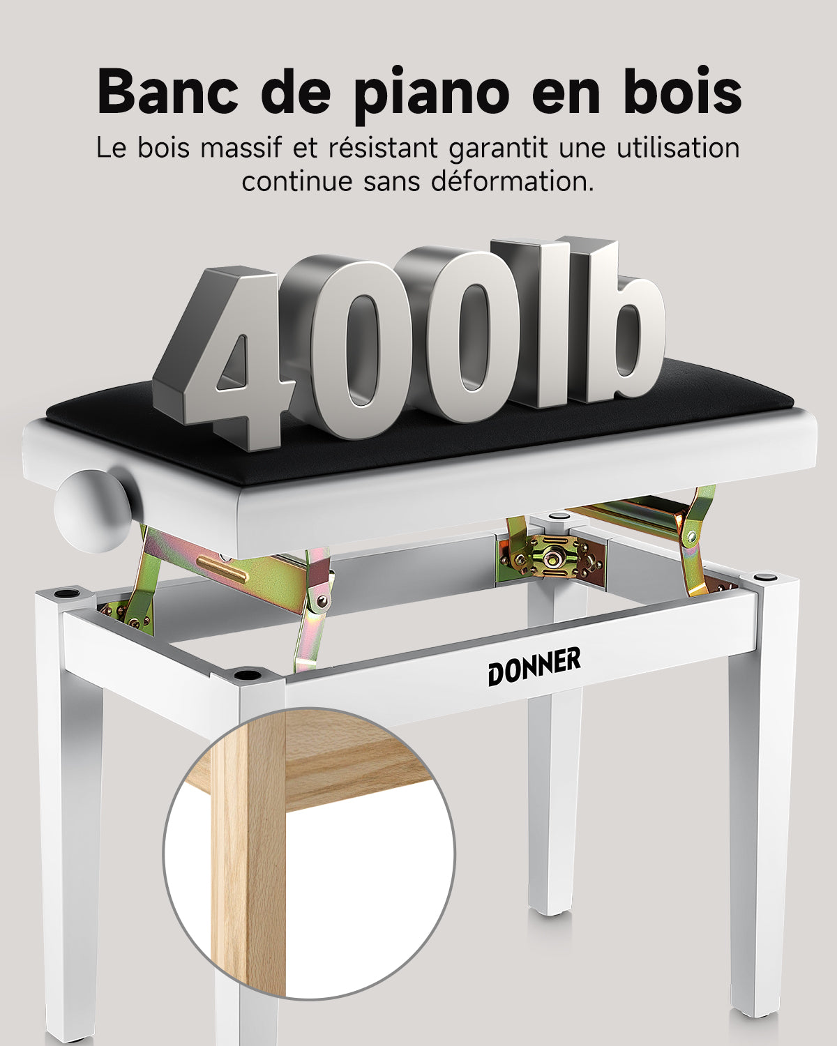 Donner Tabouret De Piano À Hauteur Réglable-Blanc mat##