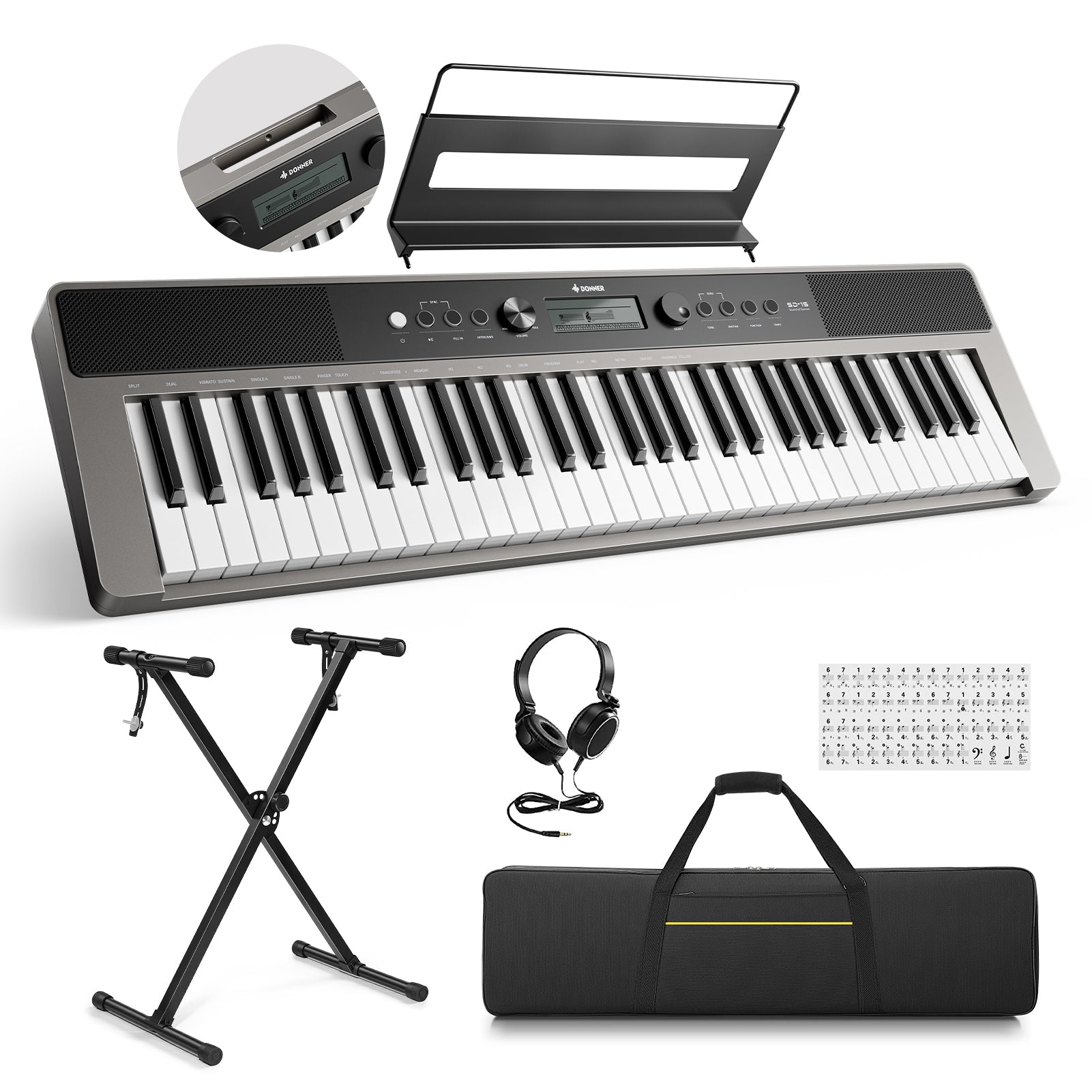 Donner SD-15 Clavier électronique 61 touches-Bundle mit Zubehör##