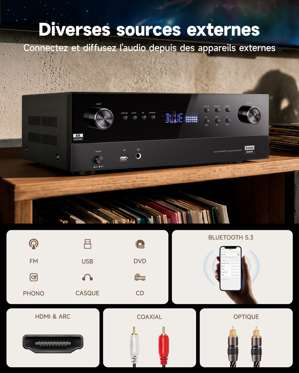 Donner MAMP8 Ampli AV 5.2 Canaux