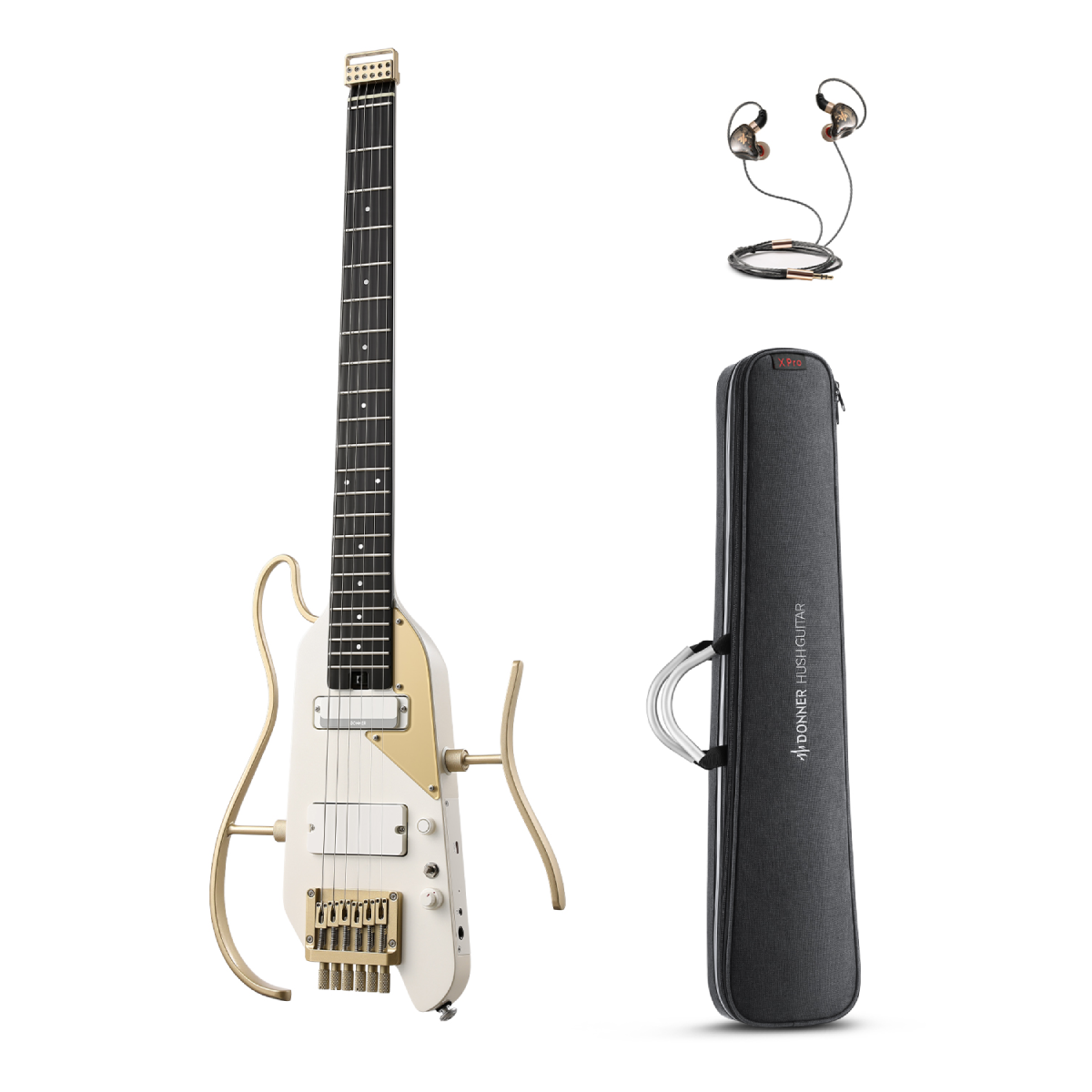 Donner HUSH X™ PRO Guitare Électrique-Blanc-Or##