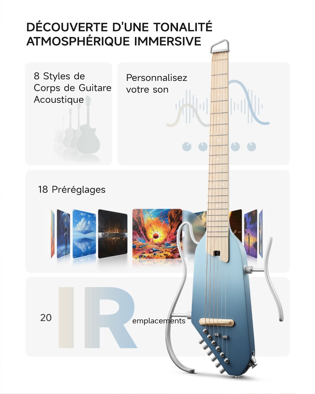 Donner HUSH™ I PRO Electro-Acoustique Guitare Voyageuse-Bleu Hawaï##
