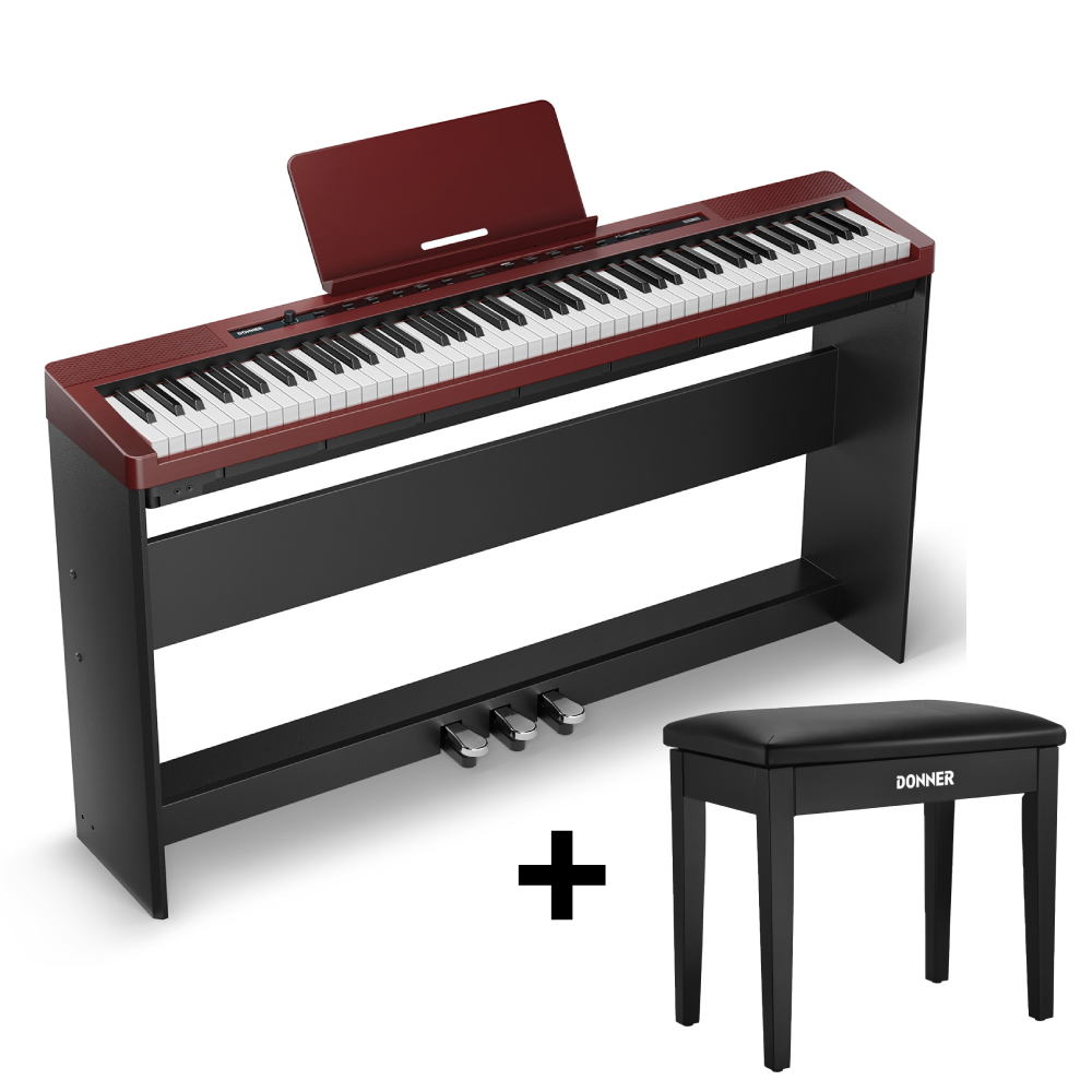 Donner DEP-16S Piano numérique Avec Support en Bois (Rouge)