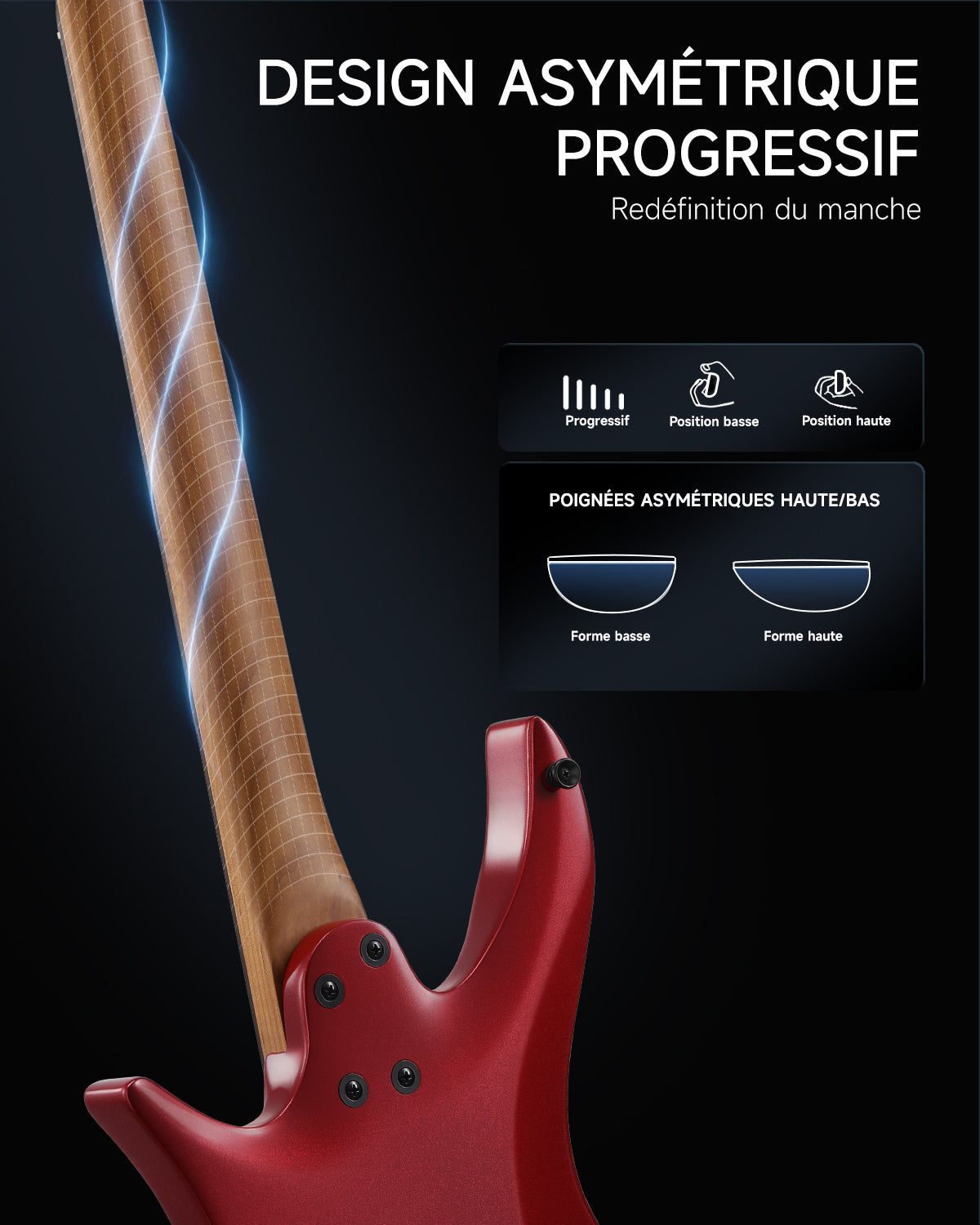 Donner HLX-500 Guitare Électrique Moderne Sans Tête-Rouge métallisé##