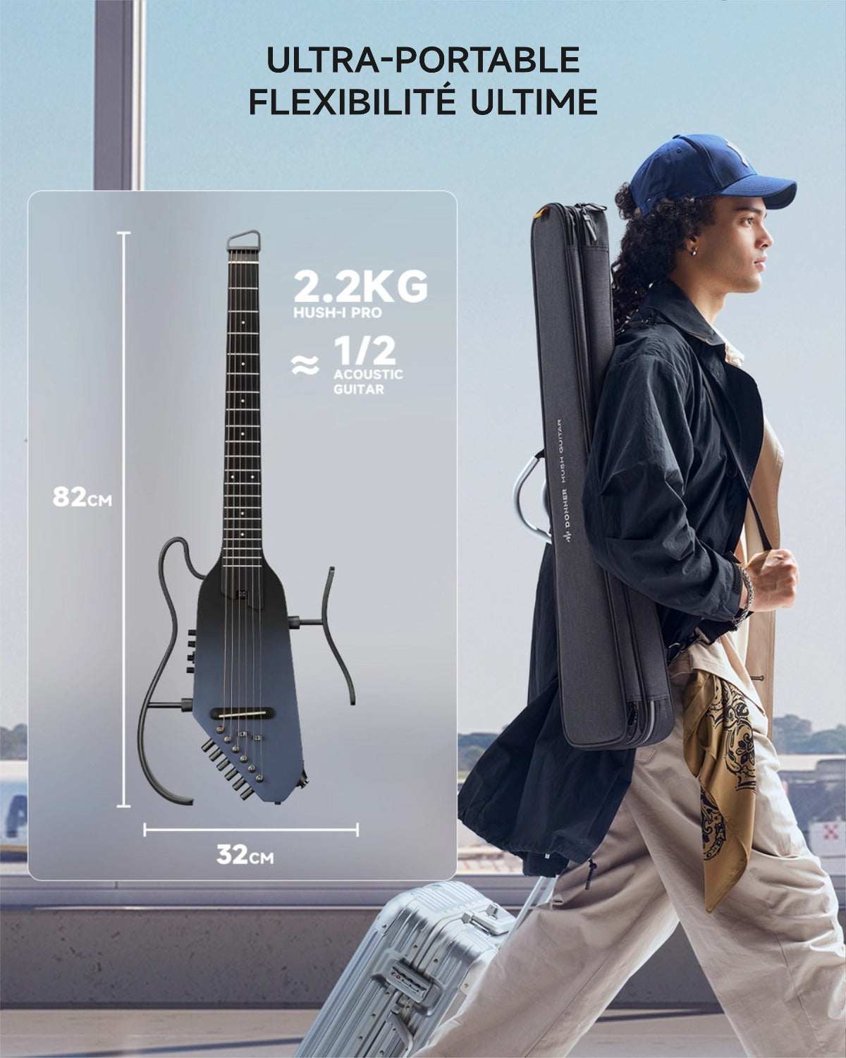 Donner HUSH™ I PRO Electro-Acoustique Guitare Voyageuse-Noir Space Fly##