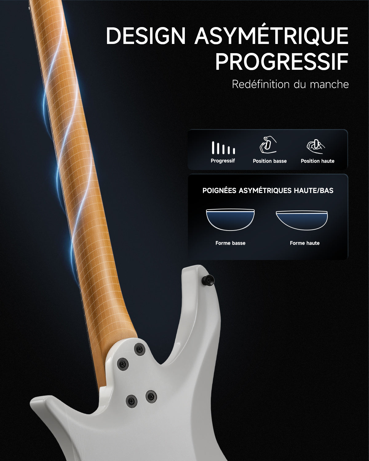 Donner NHL-500 Guitare Électrique Sans Tête-Blanc##