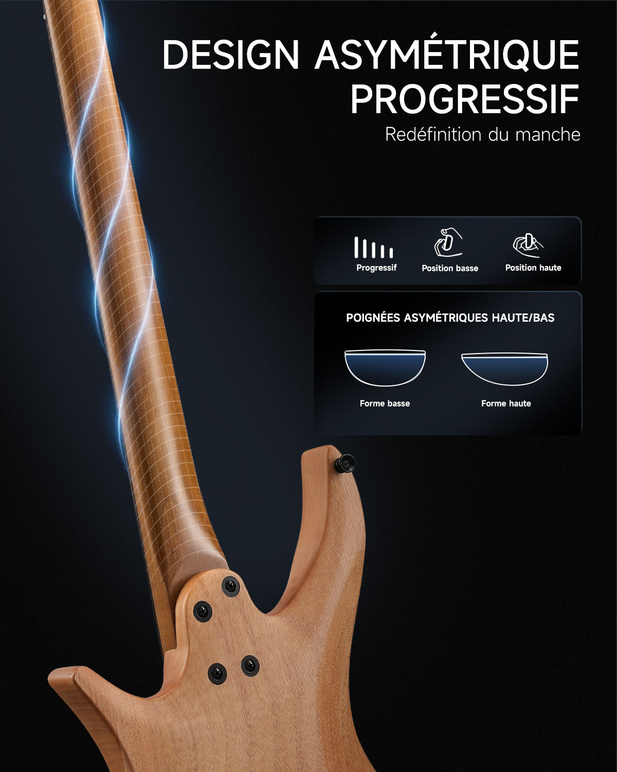 Donner NHL-500 Guitare Électrique Sans Tête-Bois naturel##