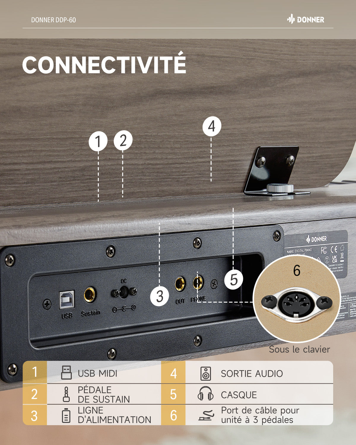 Donner DDP-60 Semi-lesté Piano Numérique-Gris-brun##