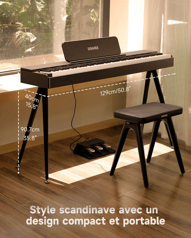 Piano numérique domestique Donner Oura S100 88 touches, grain de chêne noir