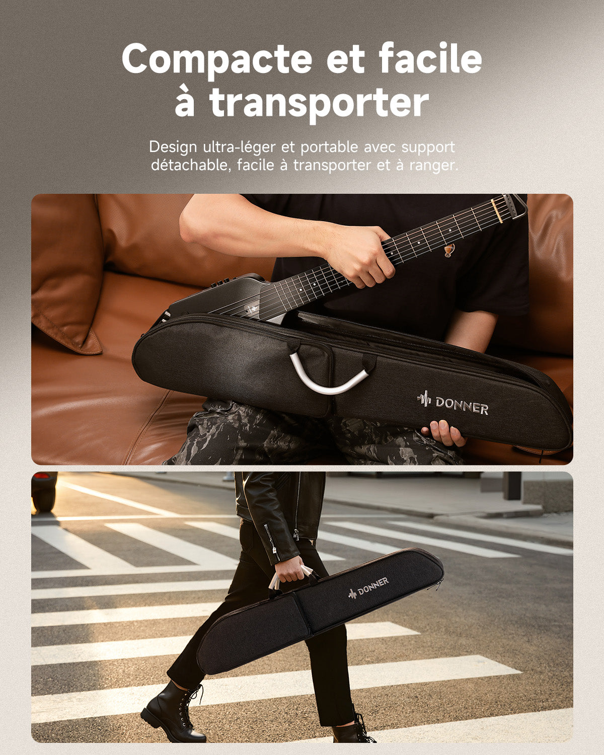 Donner HUSH™ I Guitare de Voyage Ultra-Légère-Noir##