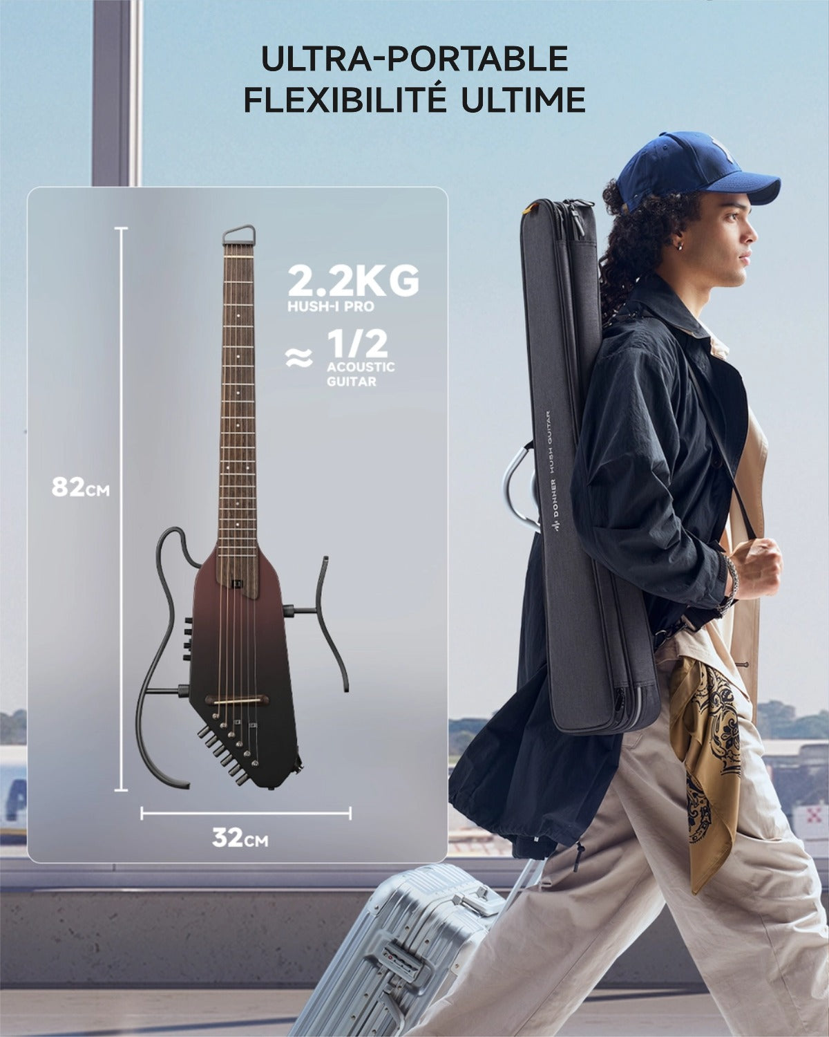 Donner HUSH™ I PRO Electro-Acoustique Guitare Voyageuse-Marron Dégradé Maillard##