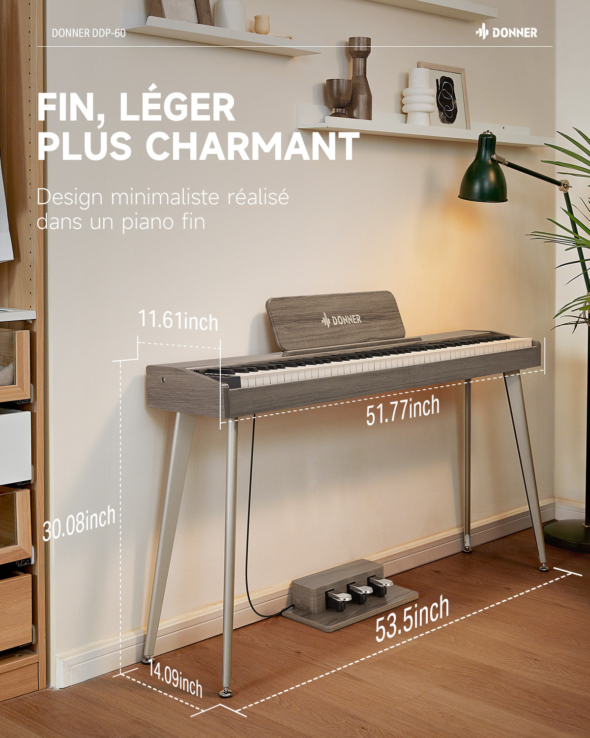 Donner DDP-60 Semi-lesté Piano Numérique-Gris-brun##