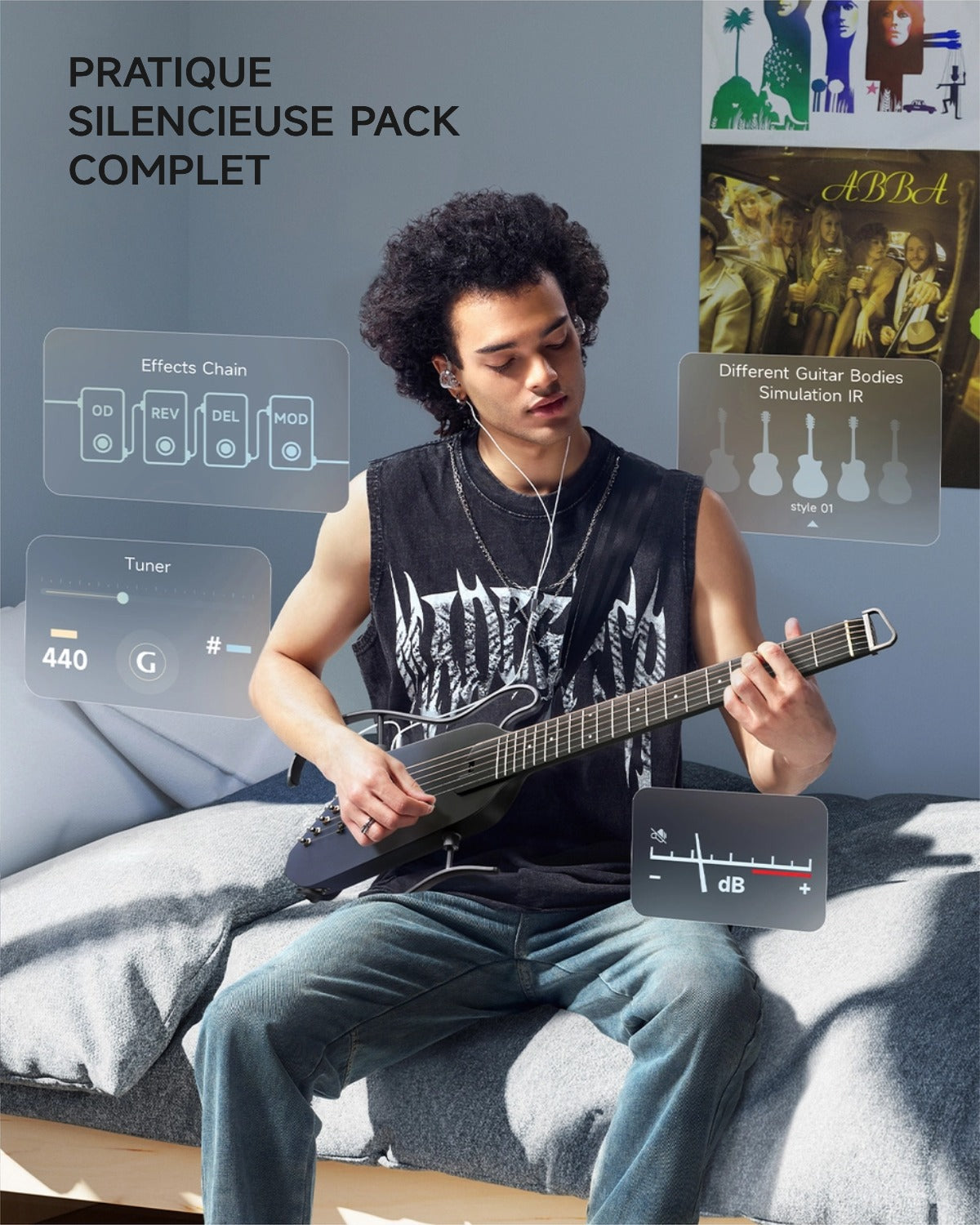 Donner HUSH™ I PRO Electro-Acoustique Guitare Voyageuse-Noir Space Fly##