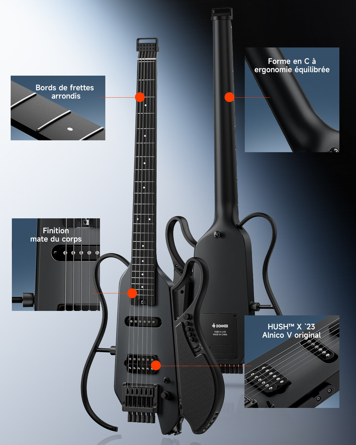 Donner HUSH X LIVE Guitare de voyage-Version Standard【Noir】##