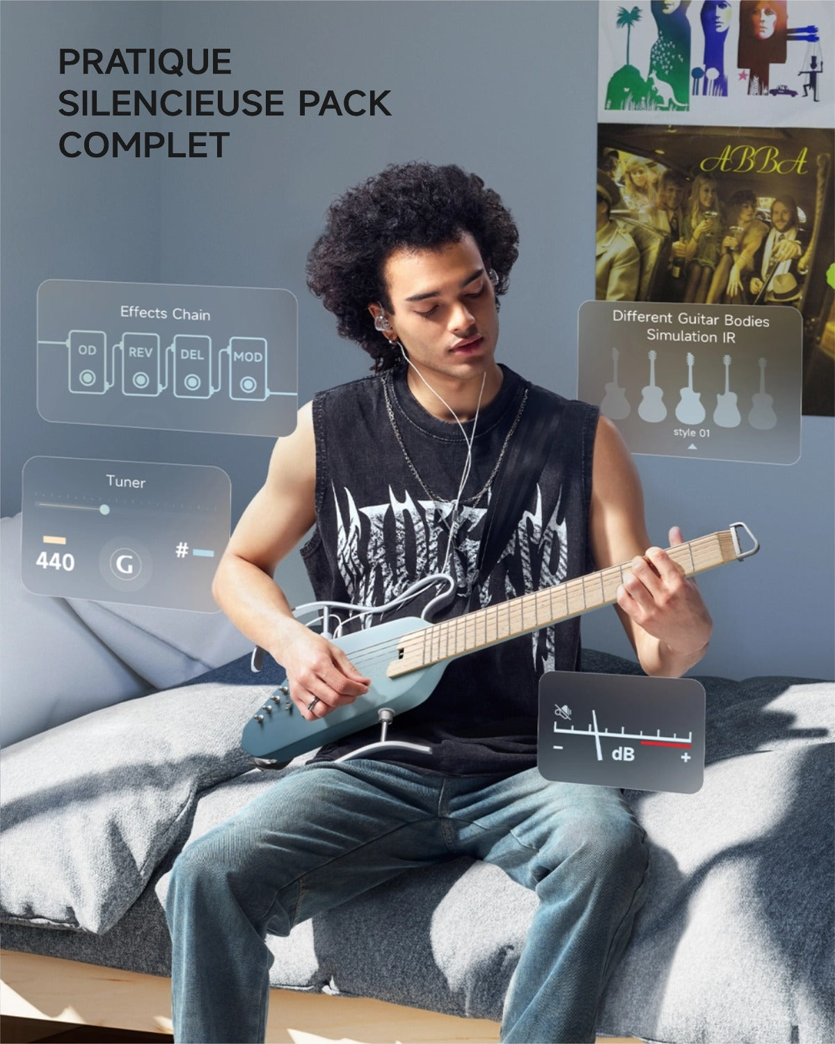 Donner HUSH™ I PRO Electro-Acoustique Guitare Voyageuse-Bleu Hawaï##