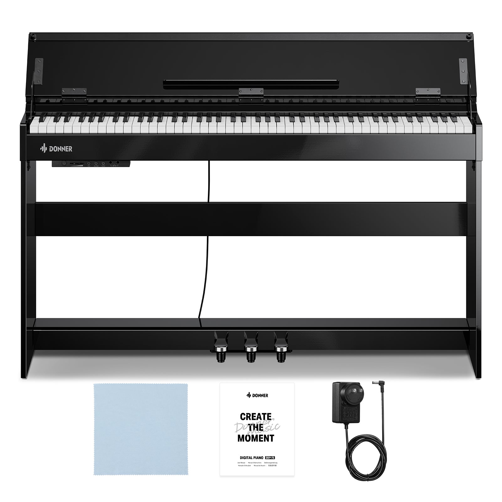 Donner DDP-75 Piano Numérique Droit Noir Laqué, 88 Touches à Action de Marteau