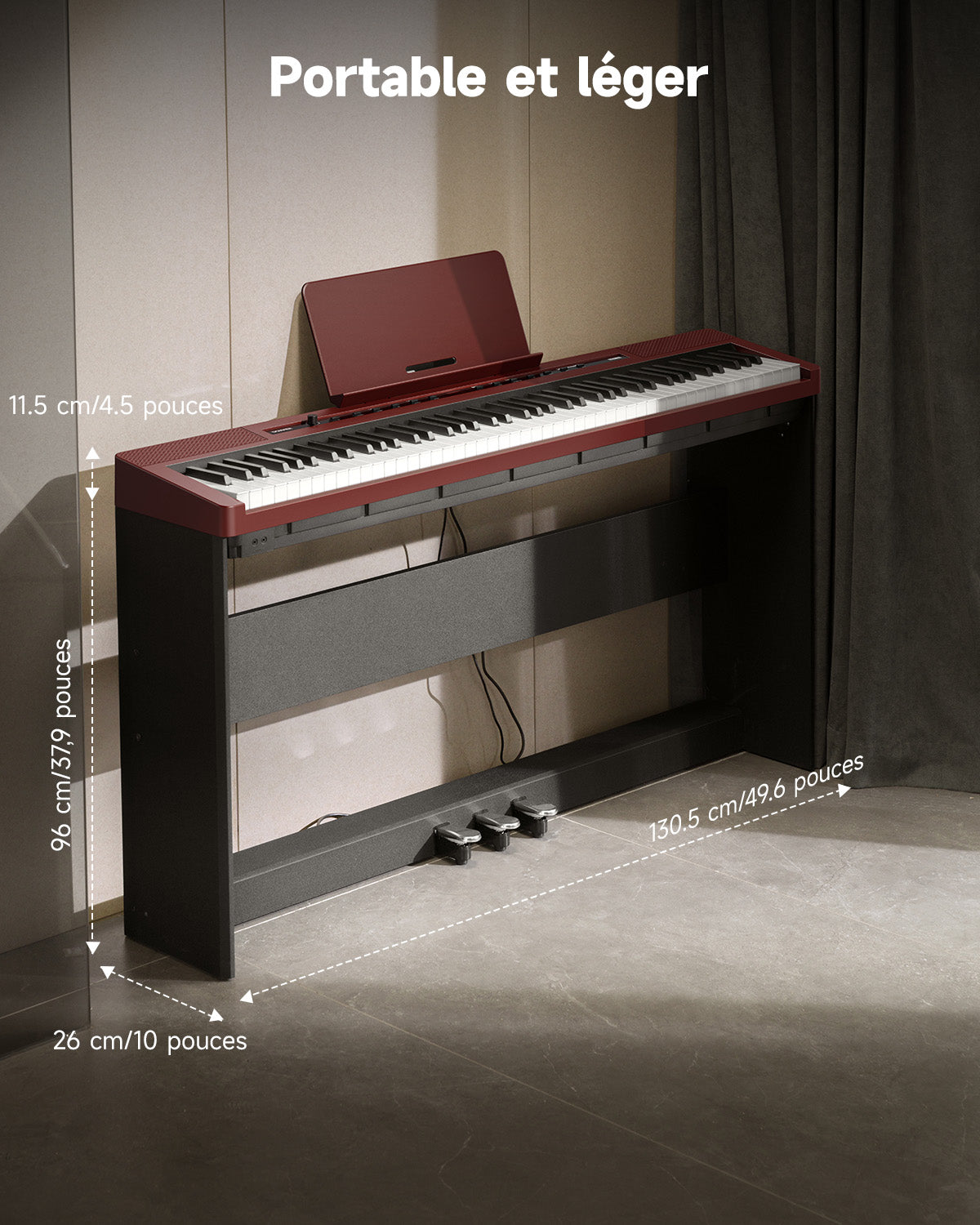Donner DEP-16S Piano numérique Avec Support en Bois (Rouge)