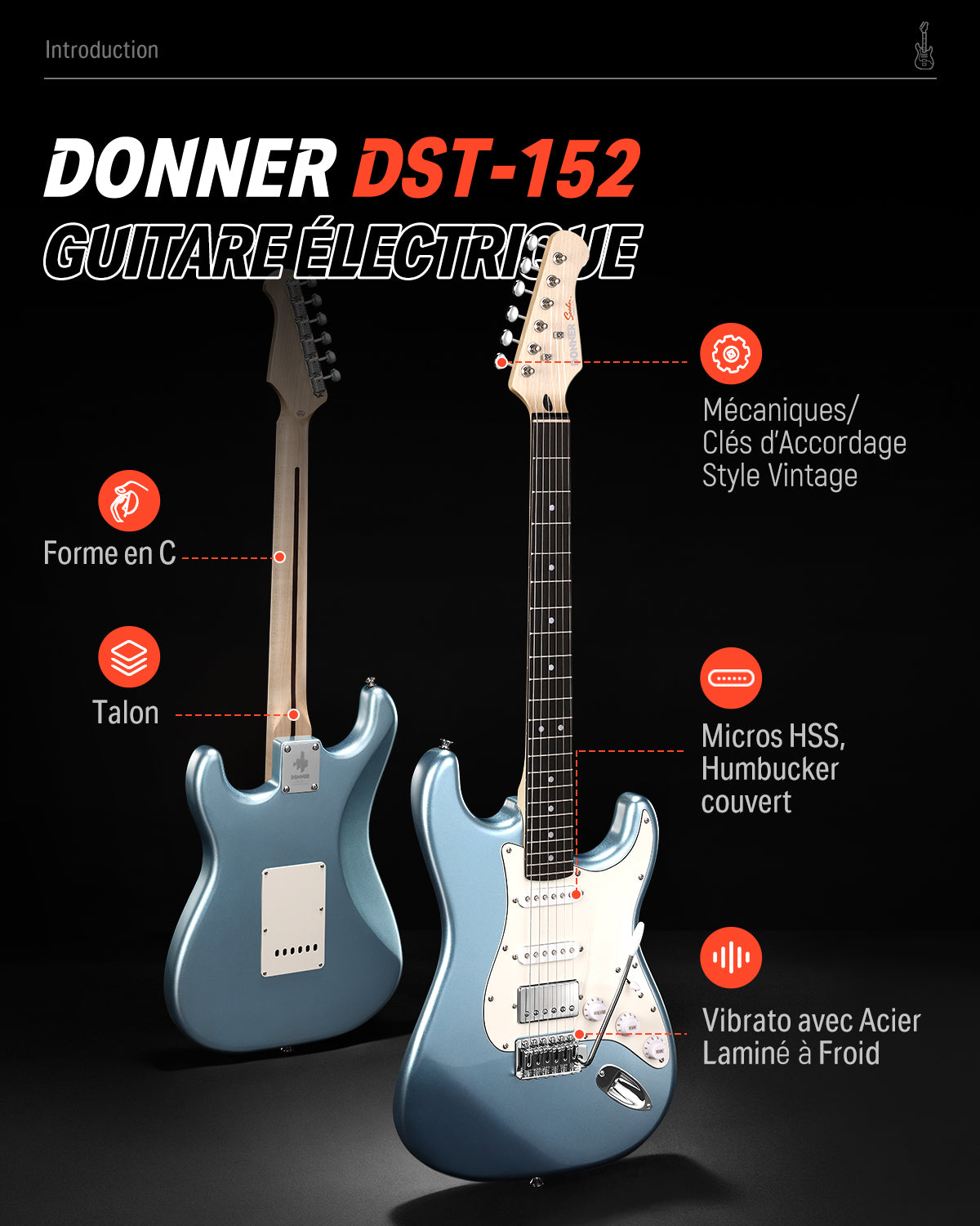 Donner DST-152 Guitare Électrique avec Ampli et Housse-Bleu##