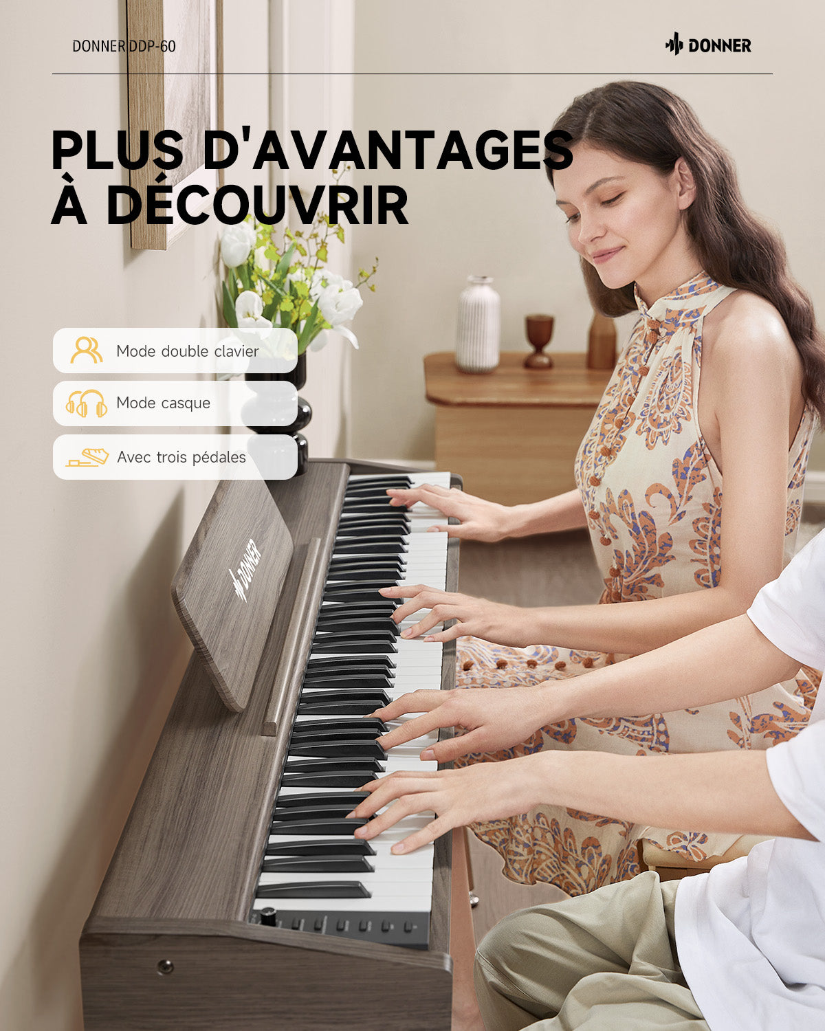 Donner DDP-60 Semi-lesté Piano Numérique-Gris-brun##