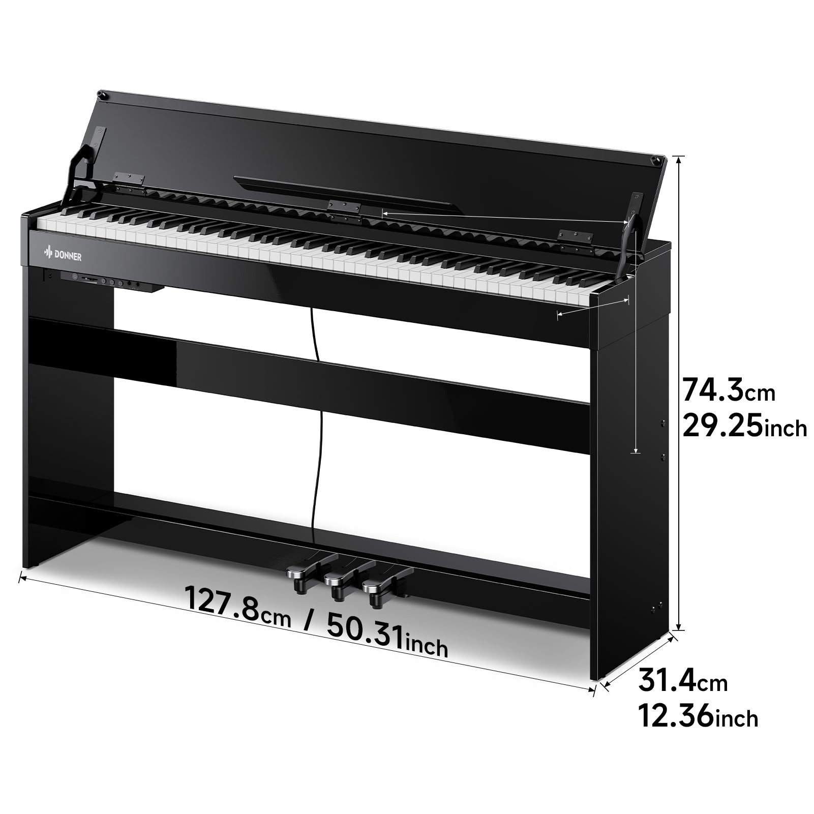 Donner DDP-75 Piano Numérique Droit Noir Laqué, 88 Touches à Action de Marteau