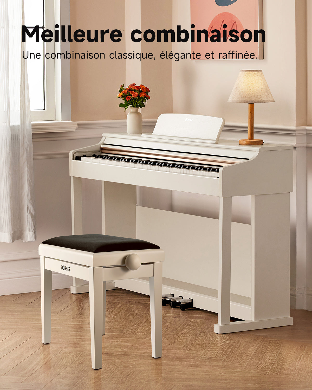 Donner Tabouret De Piano À Hauteur Réglable-Blanc mat##