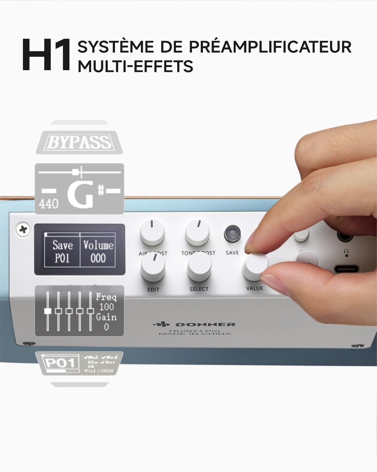 Donner HUSH™ I PRO Electro-Acoustique Guitare Voyageuse-Bleu Hawaï##