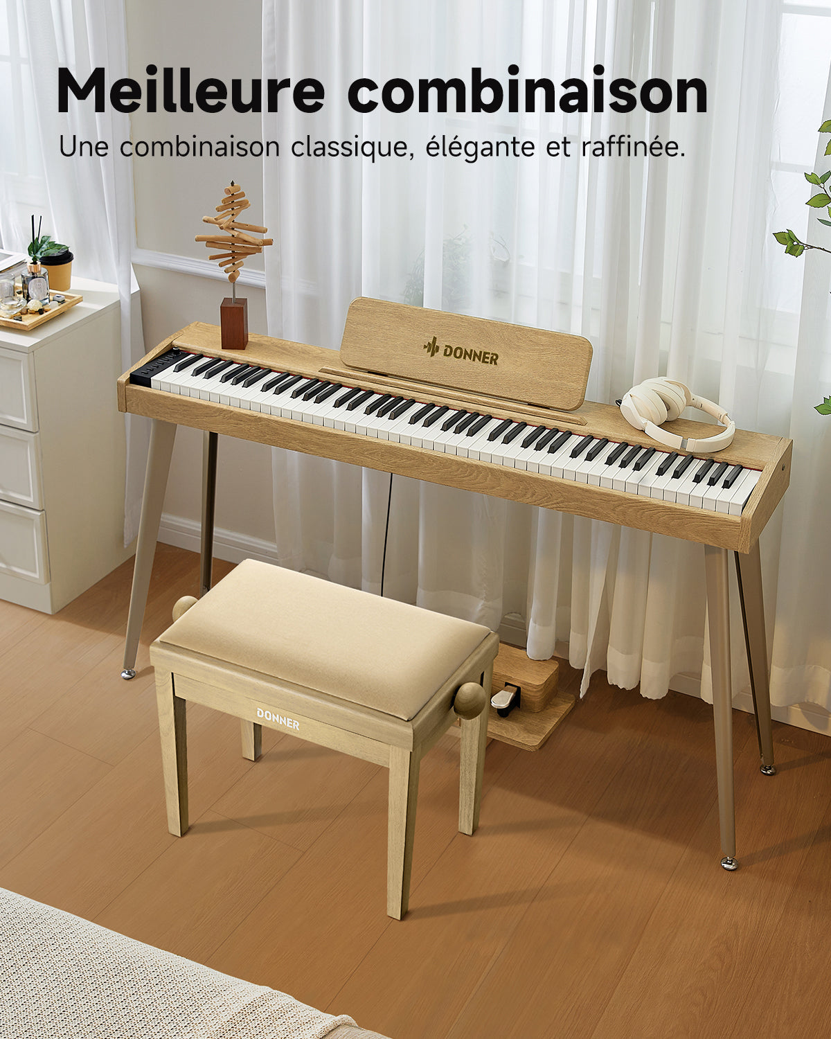 Donner Tabouret De Piano À Hauteur Réglable-Beige mat##