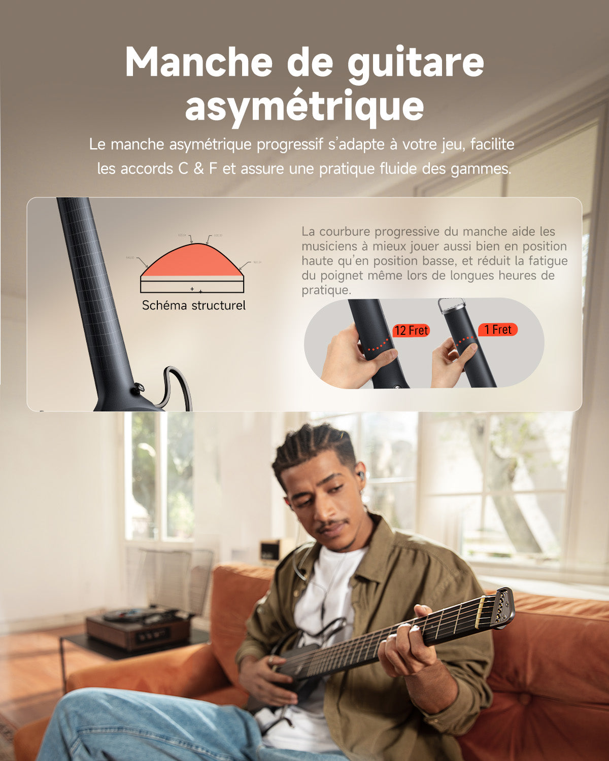 Donner HUSH™ I Guitare de Voyage Ultra-Légère-Noir##
