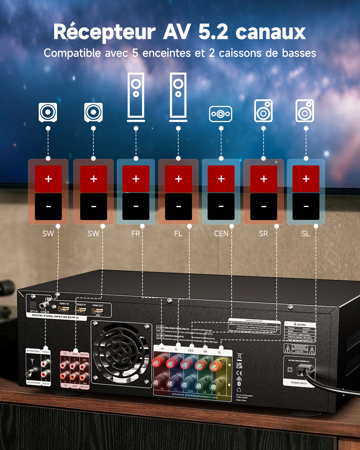 Donner MAMP8 Ampli AV 5.2 Canaux