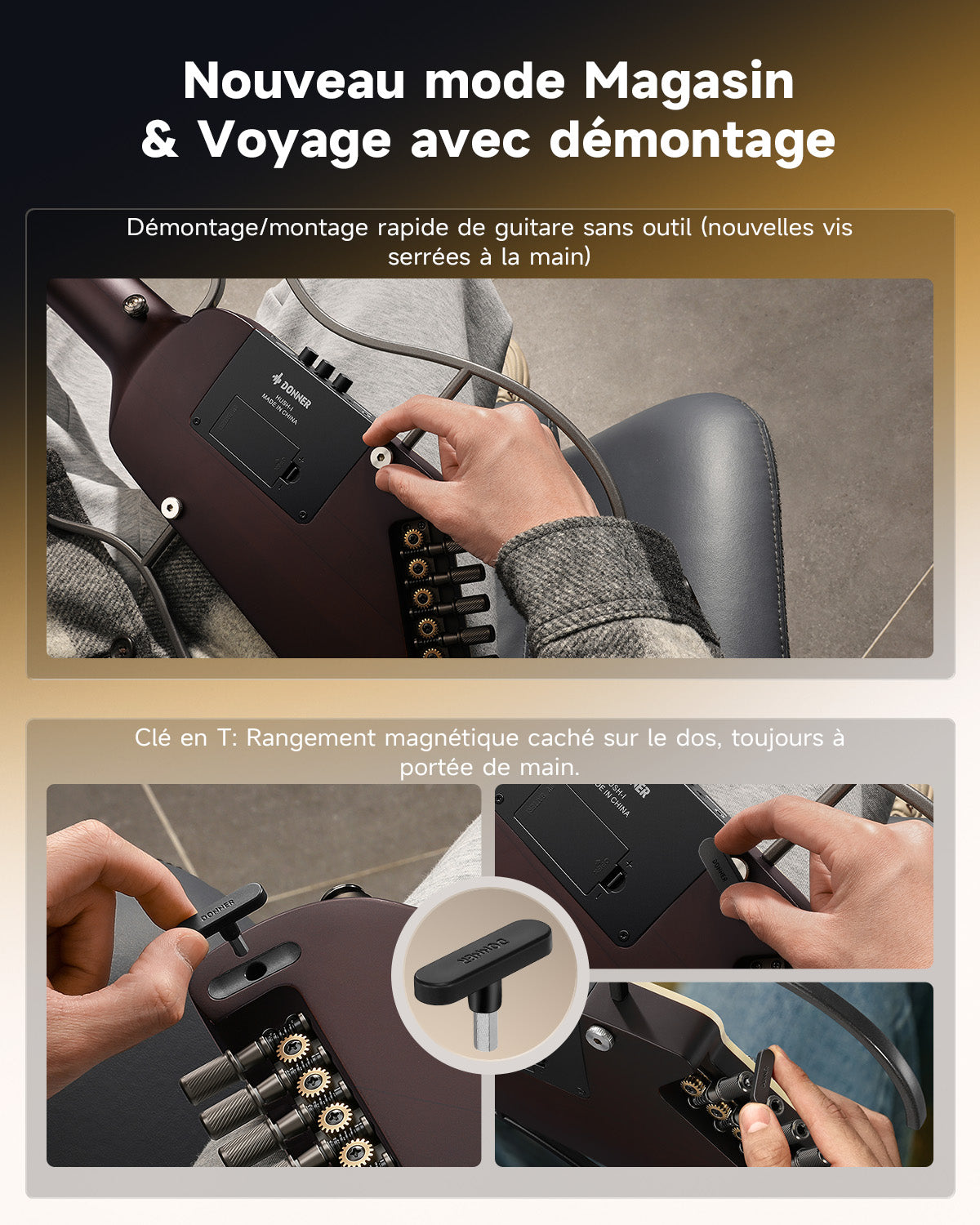 Donner HUSH™ I Guitare de Voyage Ultra-Légère