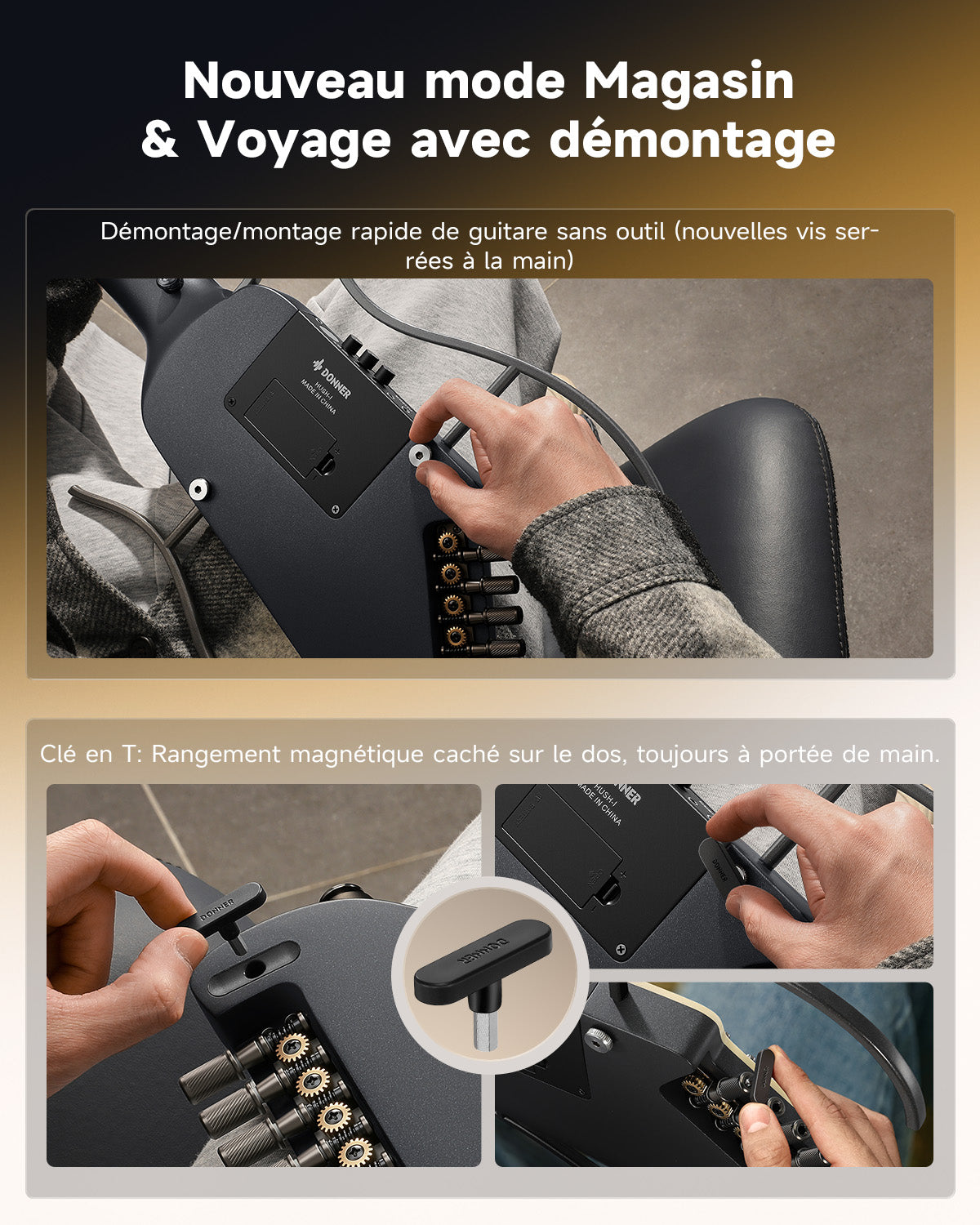 Donner HUSH™ I Guitare de Voyage Ultra-Légère