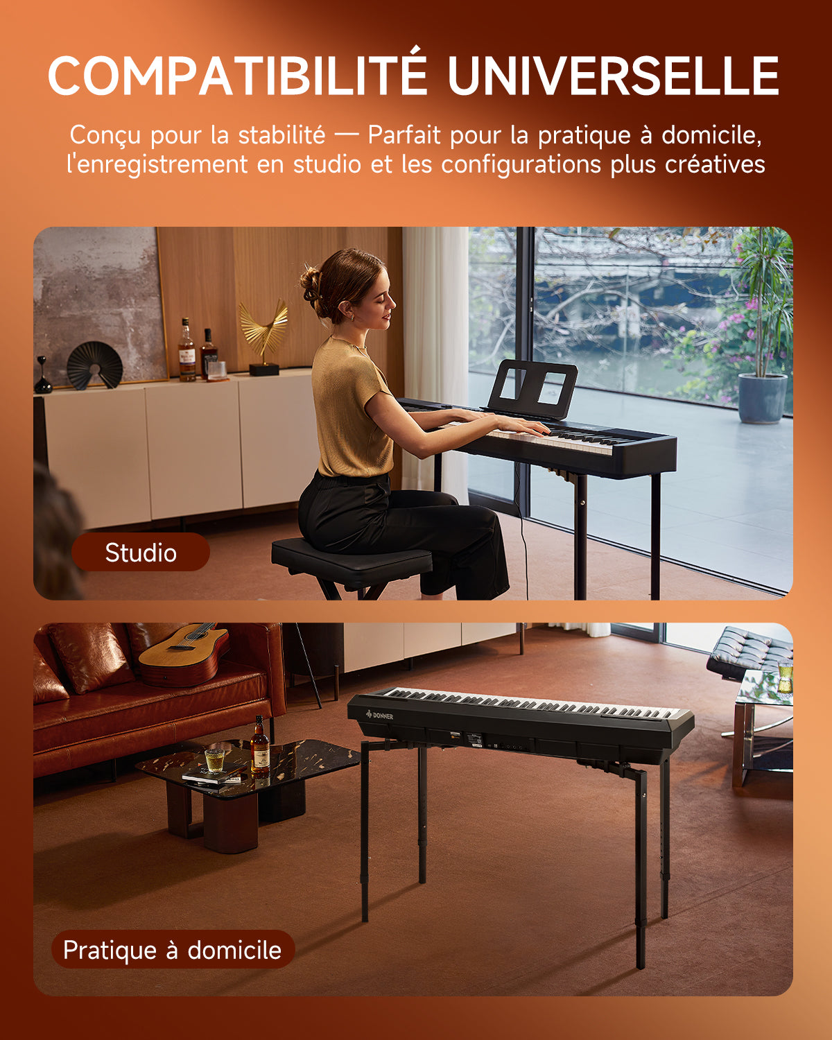 Support Pour Clavier De Piano Réglable En Hauteur - Type X Double Renfort, Pliable, 49-97 Cm, Sangles Incluses - 4