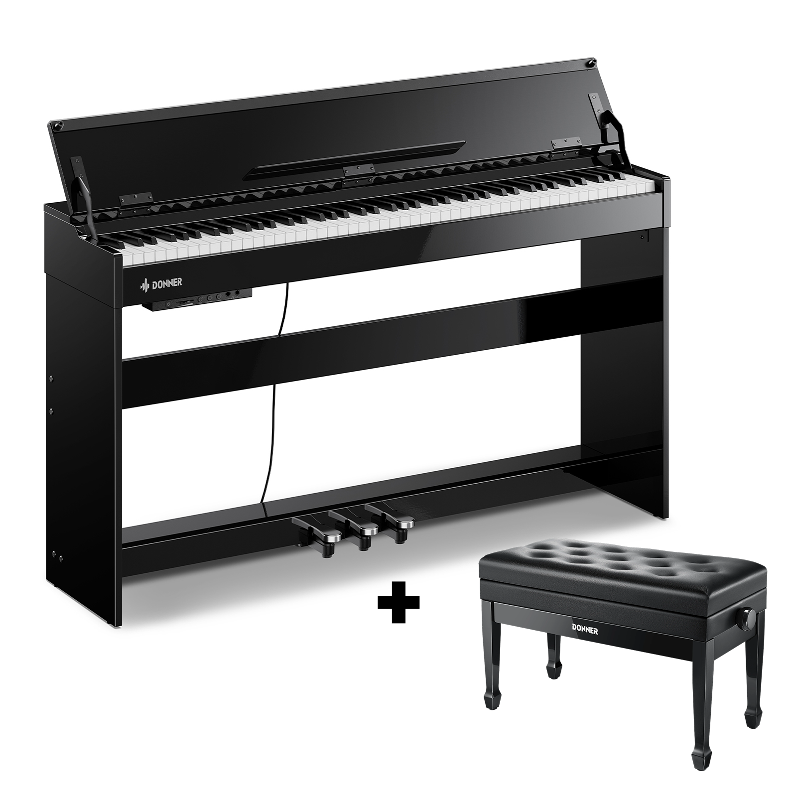 Donner DDP-75 Piano Numérique Droit Noir Laqué, 88 Touches à Action de Marteau