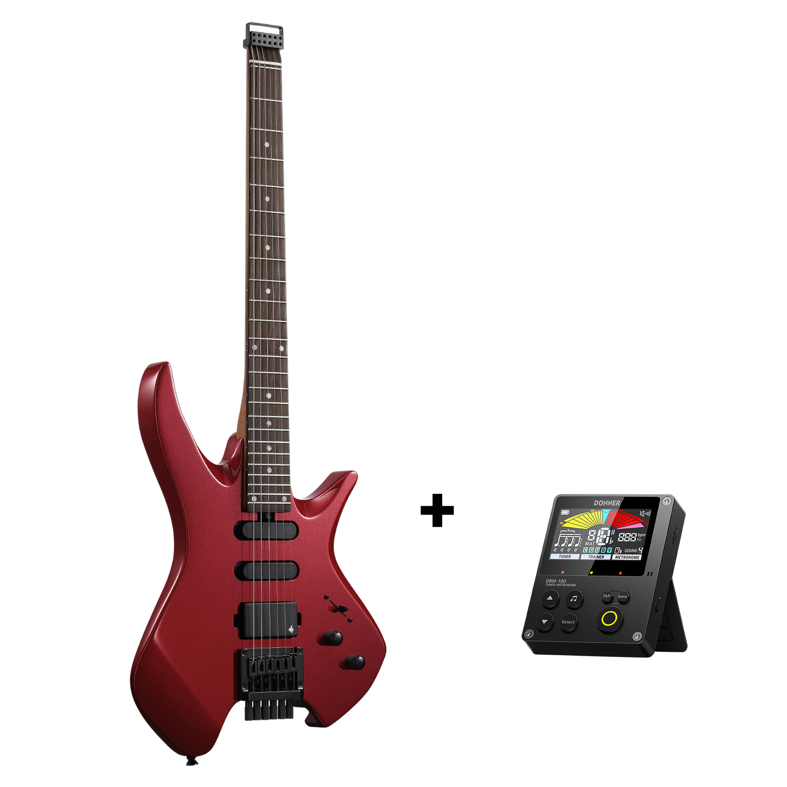 Donner HLX-500 Guitare Électrique Moderne Sans Tête-Rouge métallisé##