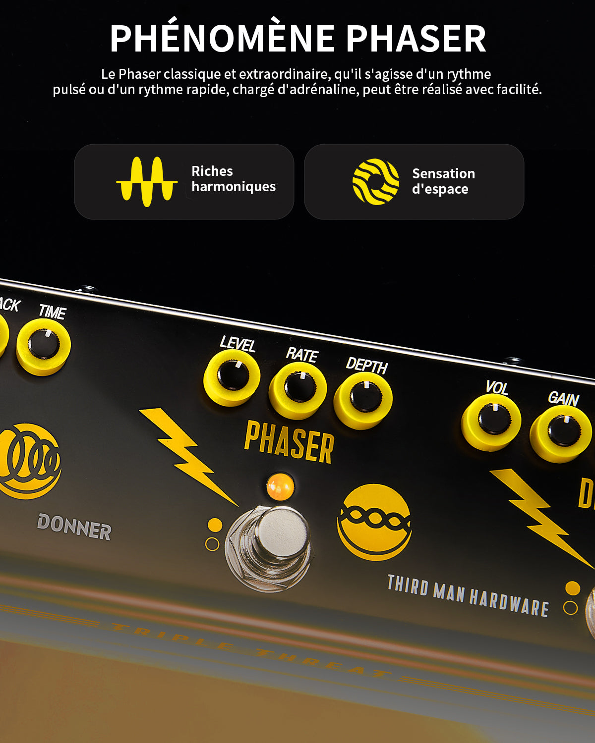 donner phaser pedal Triple Threat: Distortion, Phaser, Echo 3-in-1 Guitar Pedal
