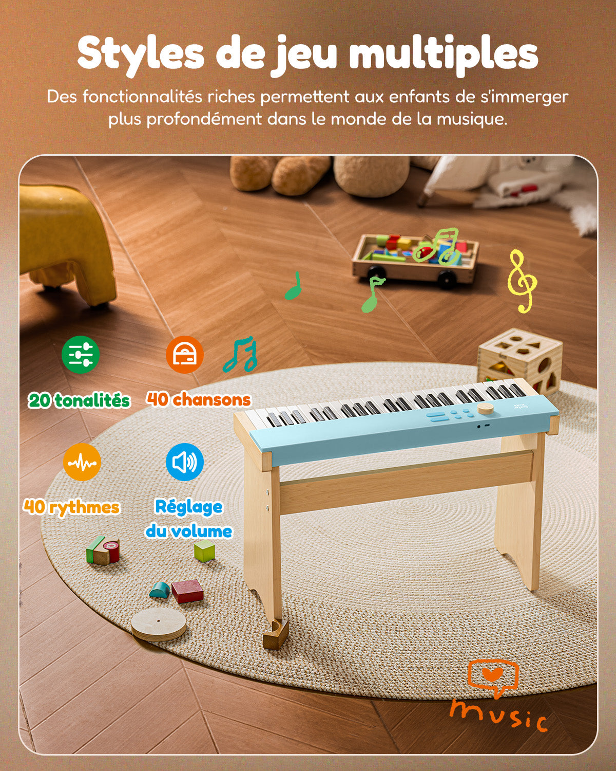 Eastar KIDO V20 Clavier Numérique Mini 44 Touches avec Support-Bleu clair##