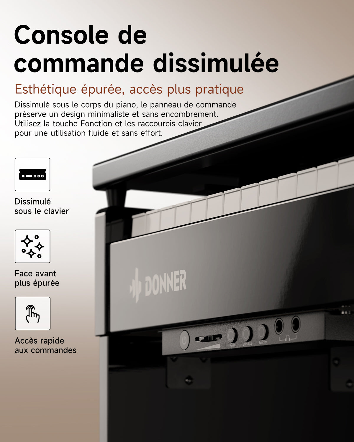 Donner DDP-75 Piano Numérique Droit Noir Laqué, 88 Touches à Action de Marteau