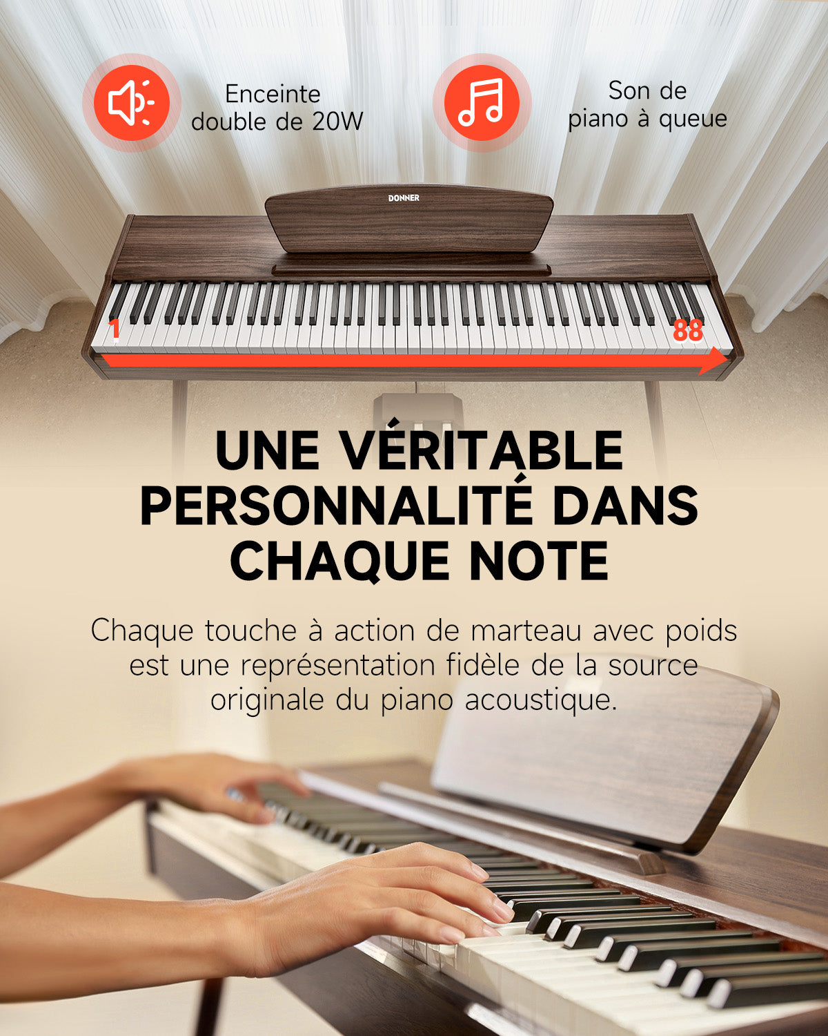 Donner DDP-80 Motif de Bois Piano Numérique-Noyer【Son amélioré】##