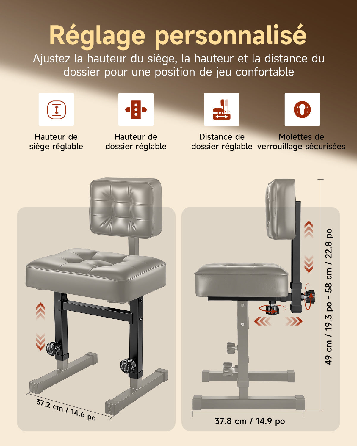 Donner Banc de piano individuel rembourré avec dossier