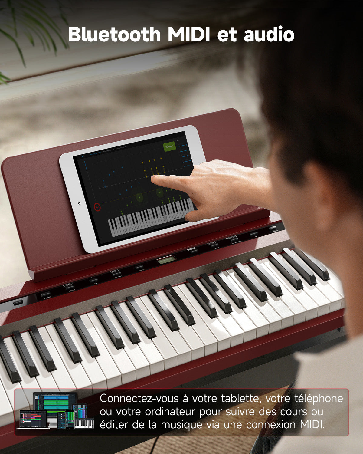 Donner DEP-16S Piano numérique Avec Support en Bois (Rouge)