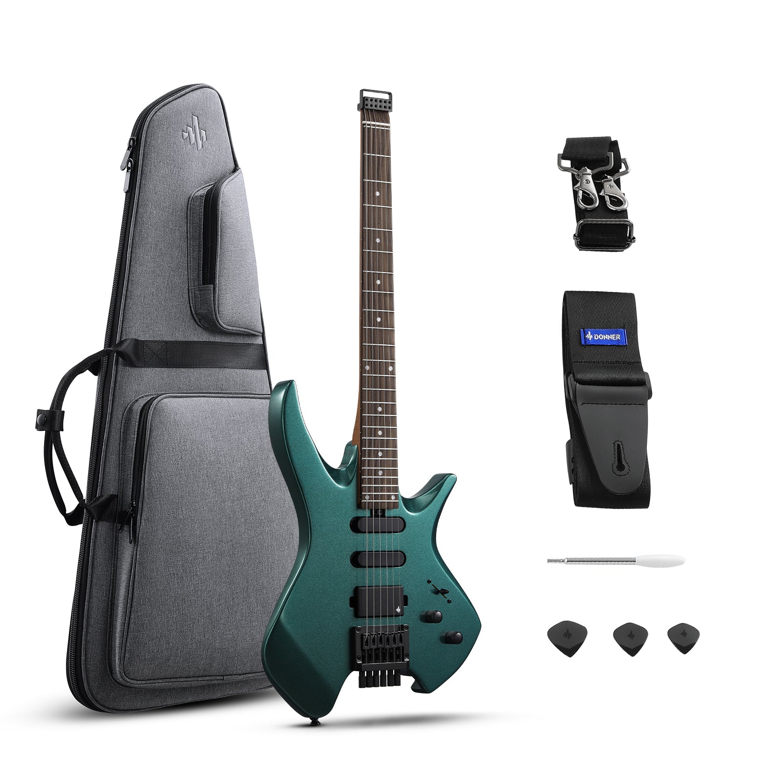 Donner HLX-500 Guitare Électrique Moderne Sans Tête-Sherwood Green##