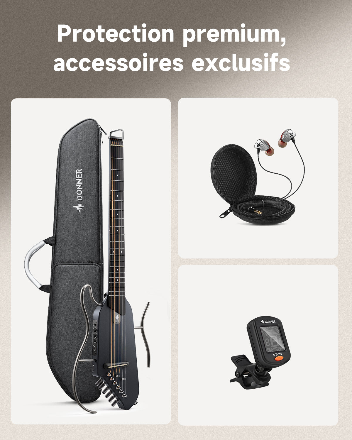 Donner HUSH™ I Guitare de Voyage Ultra-Légère-Noir##