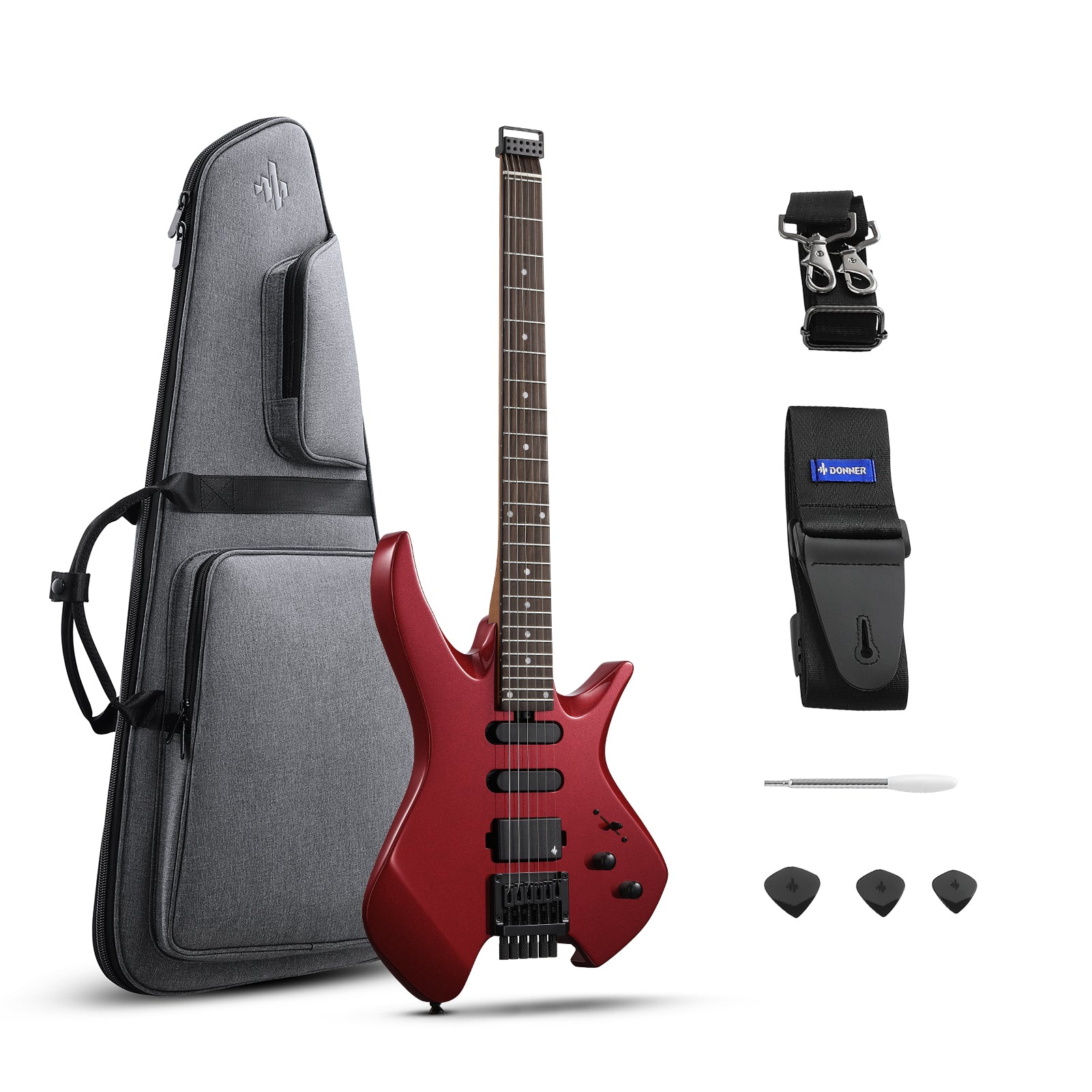 Donner HLX-500 Guitare Électrique Moderne Sans Tête-Rouge métallisé##