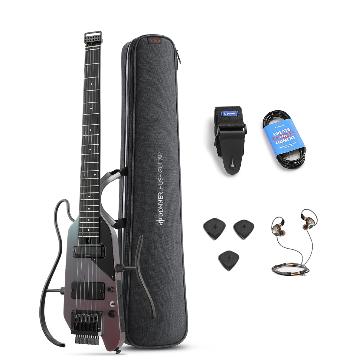 Donner HUSH X™ PRO Guitare Électrique-Noir Aurora##