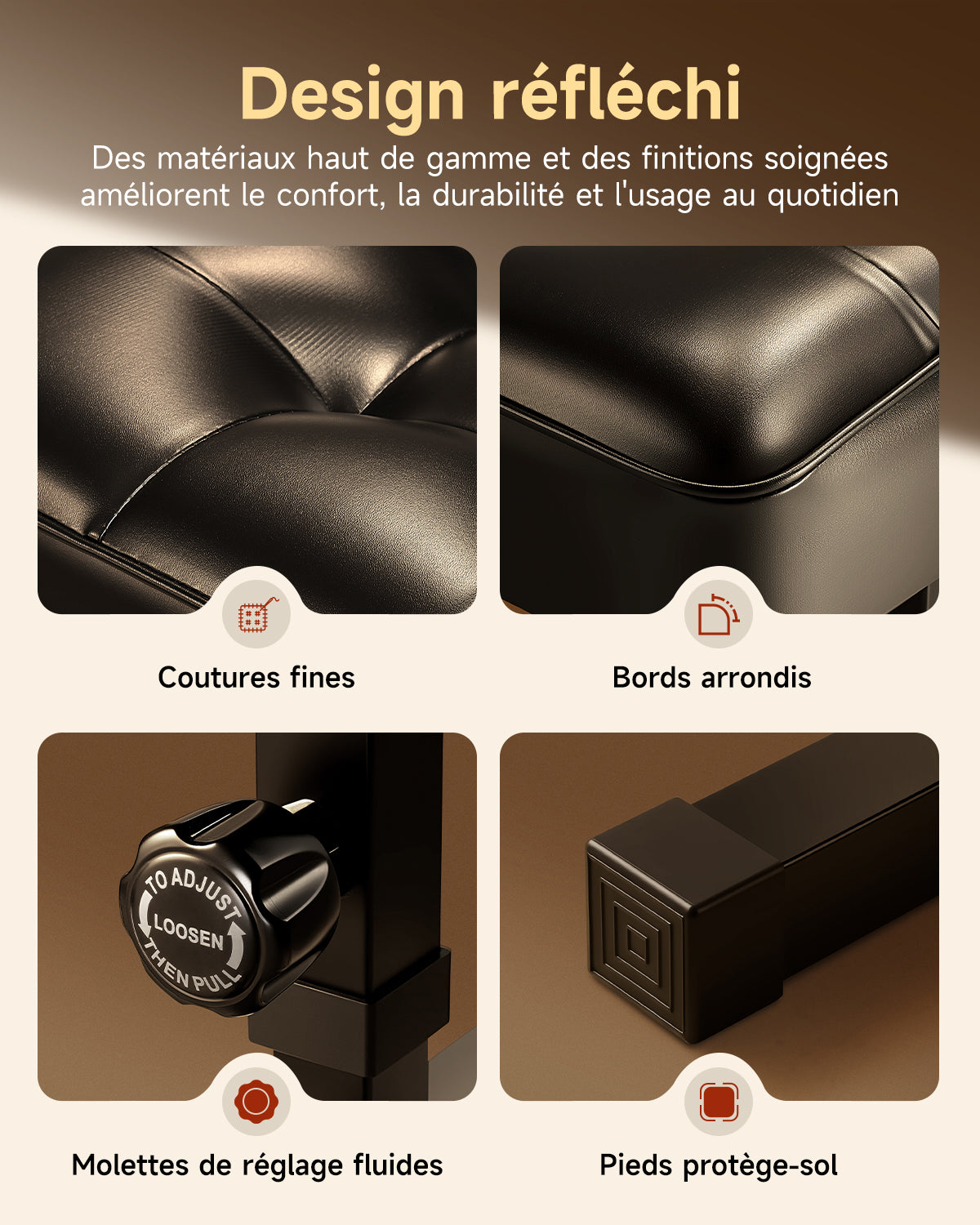 Donner Banc de piano individuel rembourré avec dossier