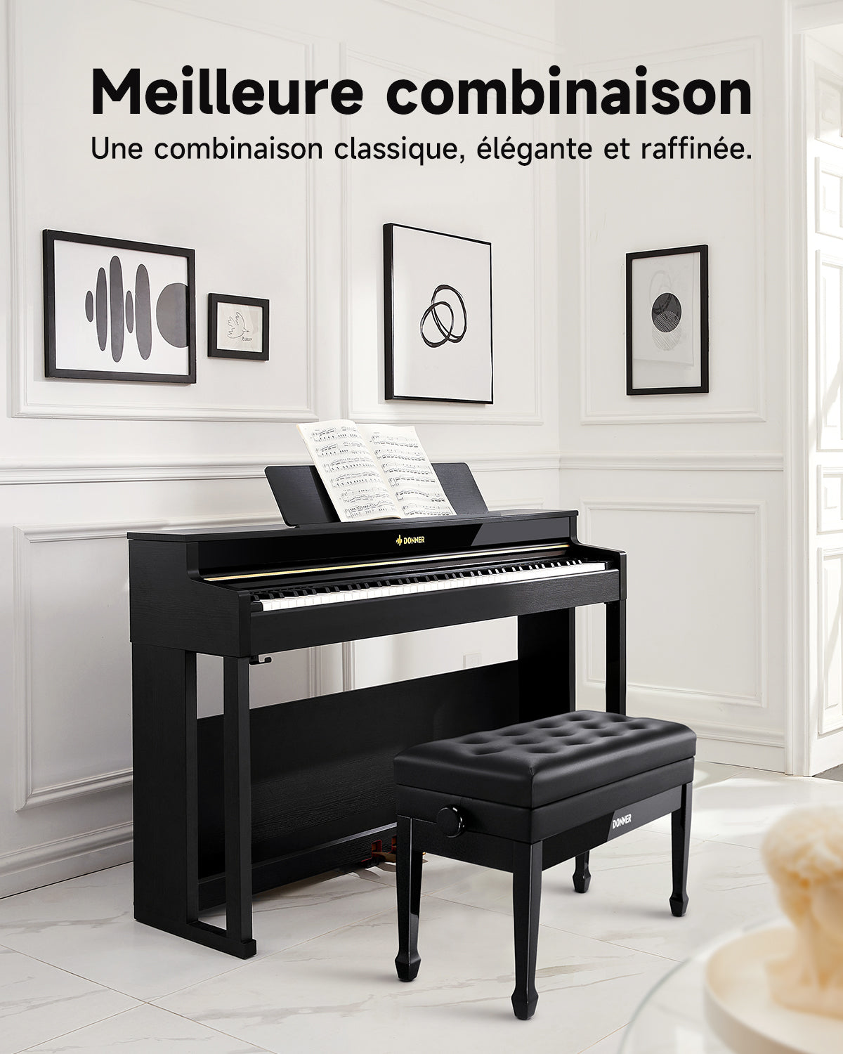Banc de piano réglable en hauteur Donner Duet avec rangement pour partitions
