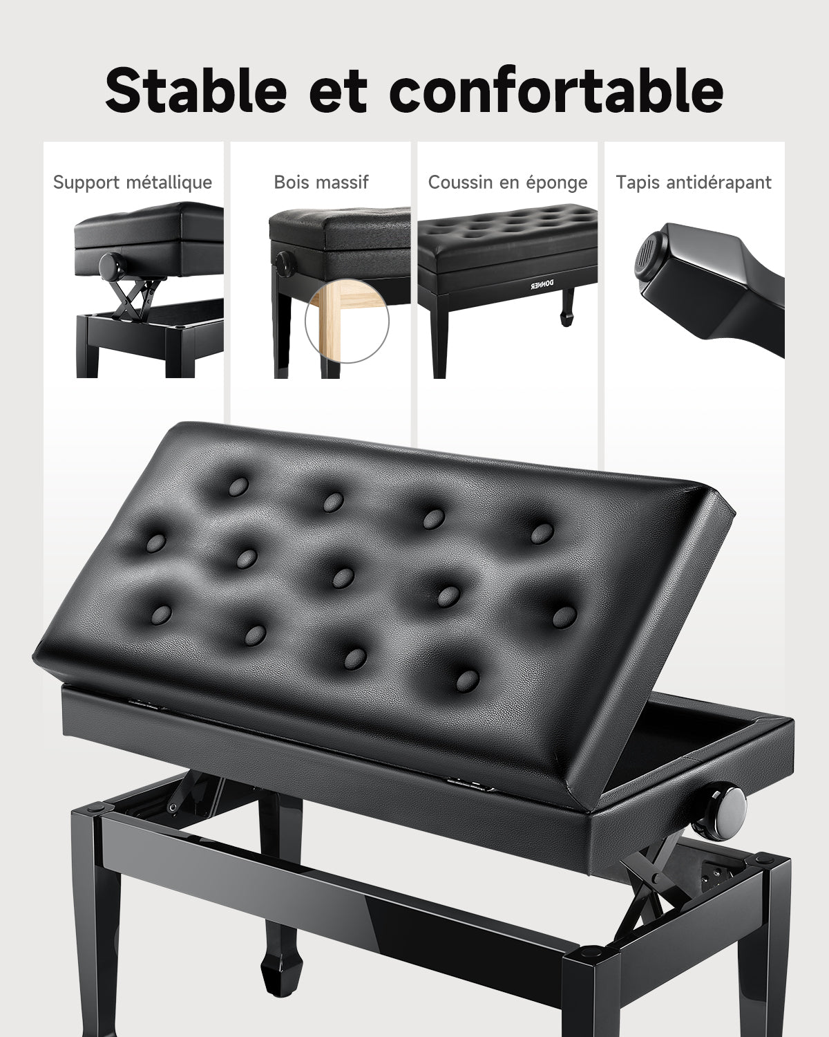 Banc de piano réglable en hauteur Donner Duet avec rangement pour partitions